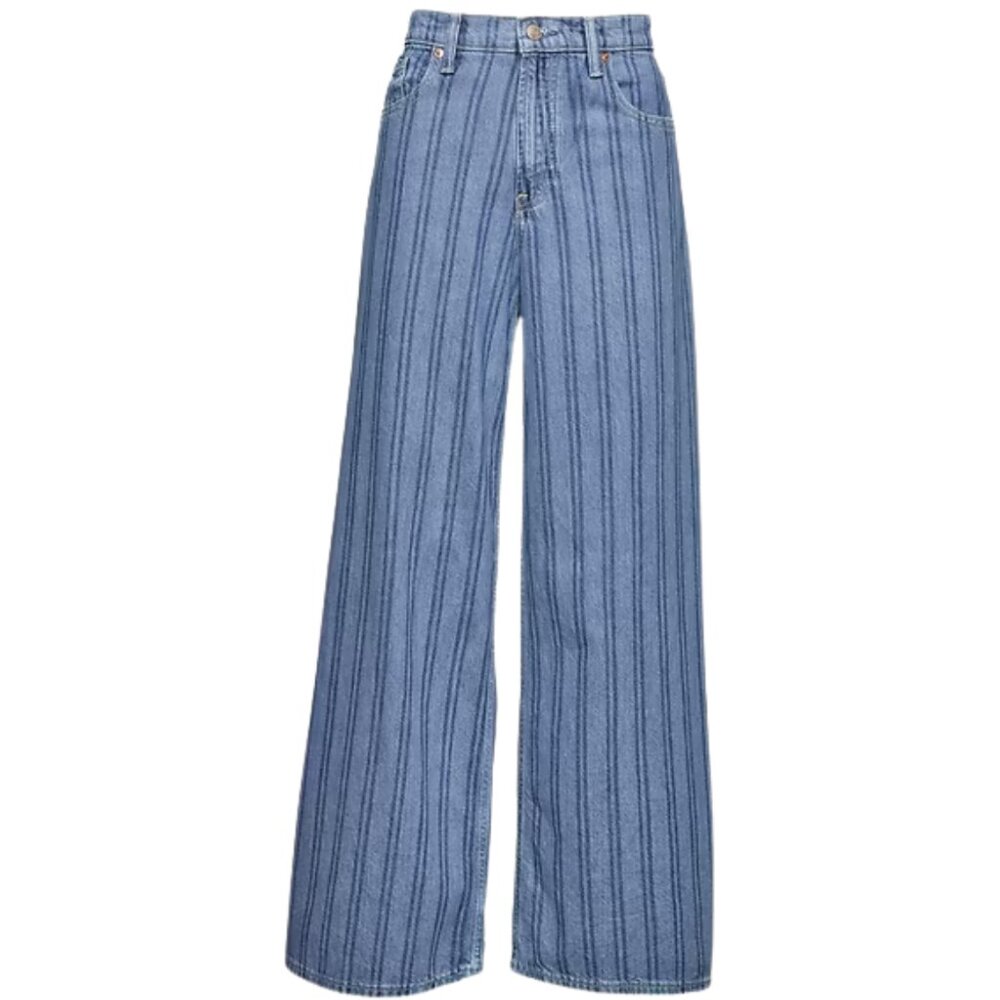 SOLD: Gap Mid Rise Baggy Jeans Size 30 Petite in Light Indigo with Stripes